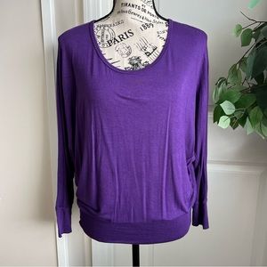 Mandee Dolman Sleeve Scoop Neck Loose Fit Top Purple Sz M